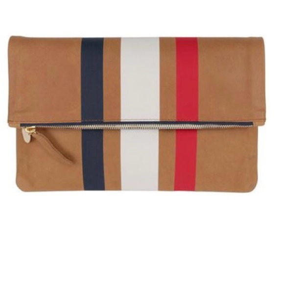 Clare V. Foldover Leather Striped Clutch